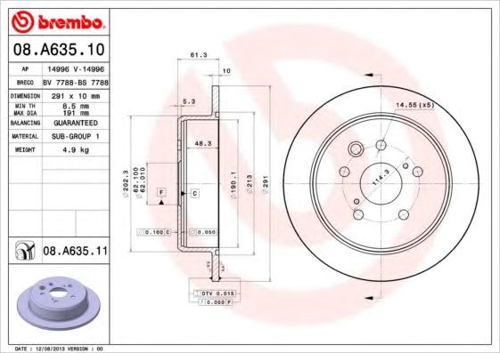 Диск заднього гальма 08A63511 BREMBO
