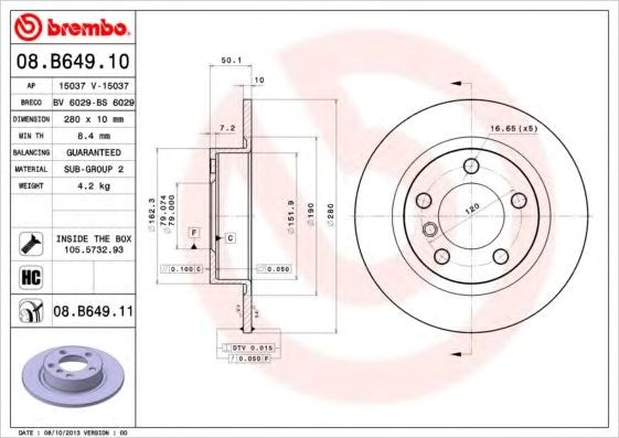 Задні дискові гальма 08B64911 BREMBO