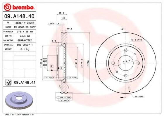 Гальмо дискове переднє 09A14841 BREMBO