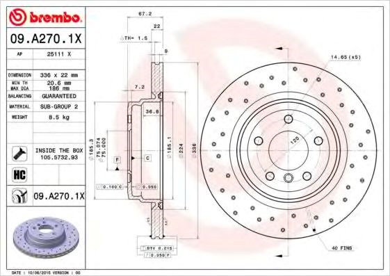 Диск гальмівний задній 09A2701X BREMBO