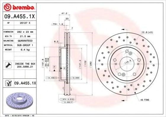 Диск гальмівний передній 09A4551X BREMBO