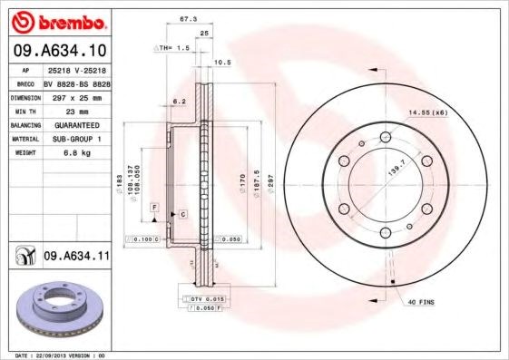 Диск гальмівний передній 09A63410 BREMBO