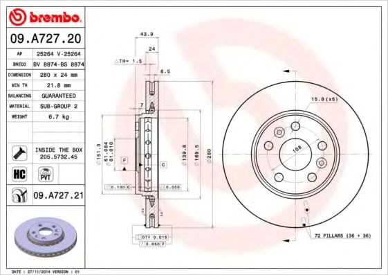 Ротор гальмівний 09A72721 BREMBO