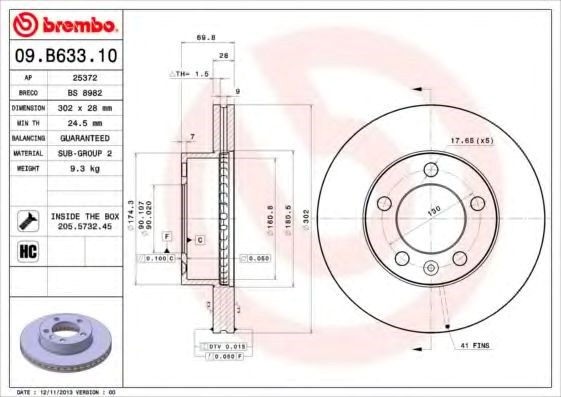 Диск переднього гальма 09B63310 BREMBO