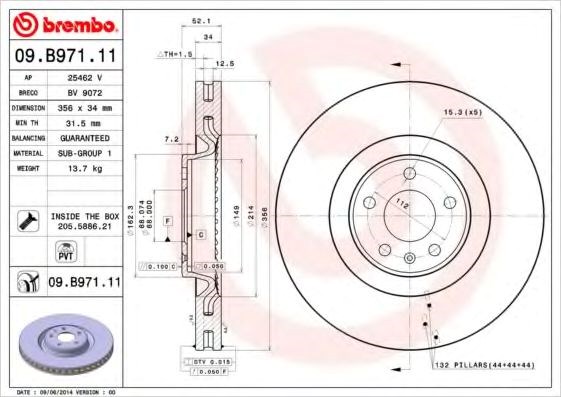 Диск переднього гальма 09B97111 BREMBO