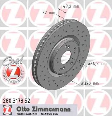 Диск гальмівний передній 280317852 ZIMMERMANN