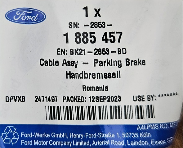 Трос ручника передній 1885457 FORD
