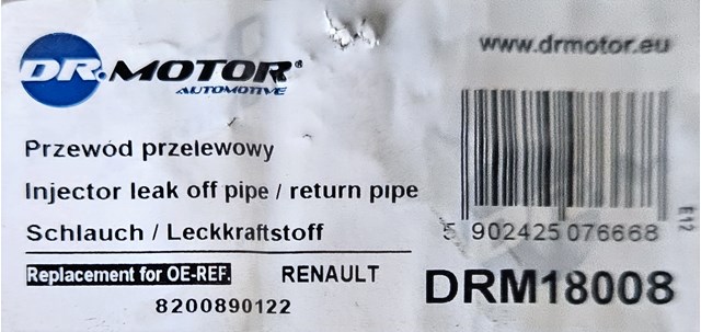 Трубка паливна, зворотня від форсунок DRM18008 DR.MOTOR