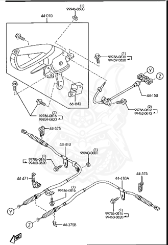 Трос стоянкового гальма задній правий F15144410F MAZDA