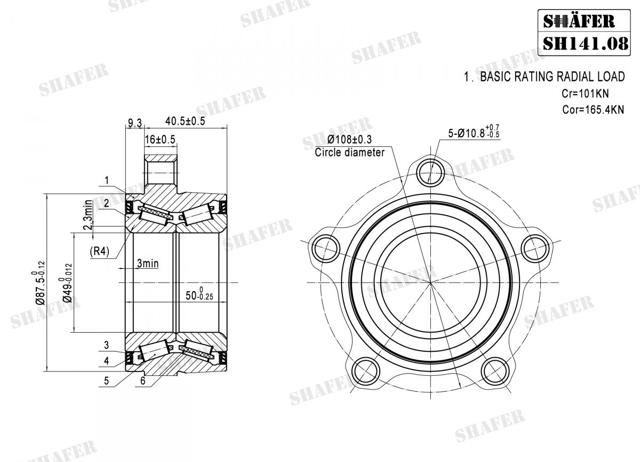 Підшипник ступиці передньої SH14108 SHAFER