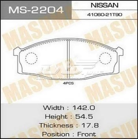 Купити MS2204 Masuma Колодки гальмівні передні, дискові