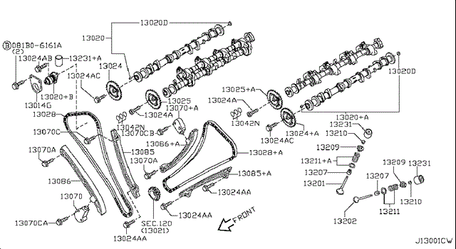 Заспокоювач ланцюга ГРМ, внутрішній лівий 130911CA1B Nissan/Infiniti