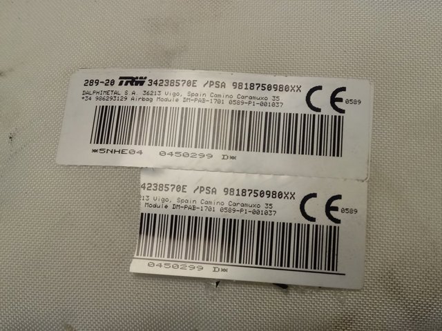 Подушка безпеки бокова Peugeot/Citroen 9818750980 ціна, від 893.75 USD