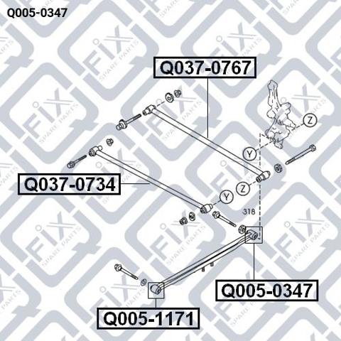 Q0050347 Q-fix Сайлентблок заднього поздовжнього важеля, задній