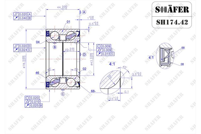 Комплект підшипник маточини передньої Shafer SH17468 ціна, від 13.78 USD