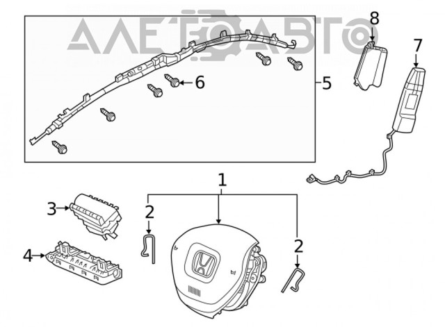 Подушка безпеки, водійська, AIRBAG Honda 77801TVAA10ZA ціна, від 157.53 USD