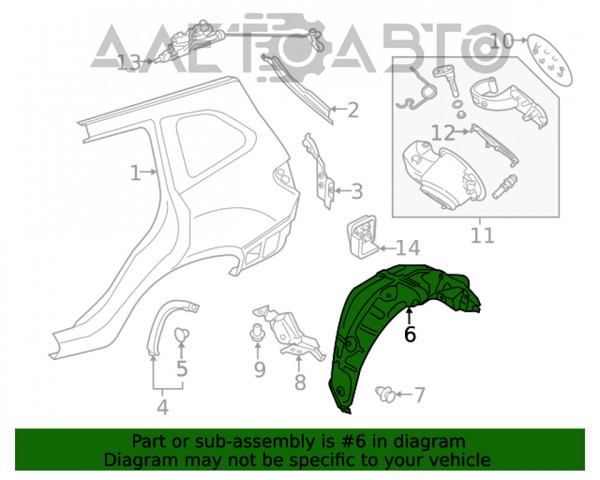 Підкрилок заднього крила, правий Subaru 59122SJ000 ціна, від 25.33 USD