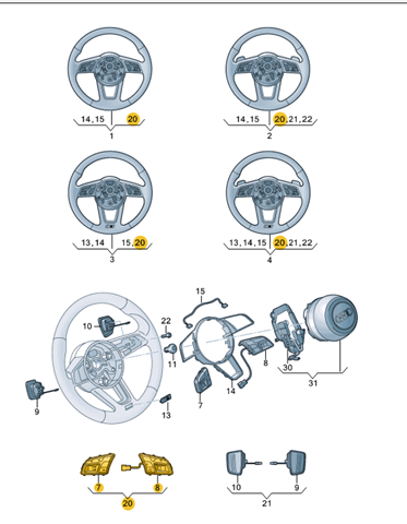 Блок кнопкових перемикачів кермового колеса 8W0951523HXHA VAG