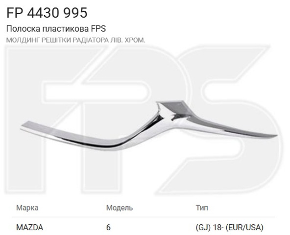 Молдинг решітки радіатора, лівий FPS FP4430995 ціна, від 40.73 USD
