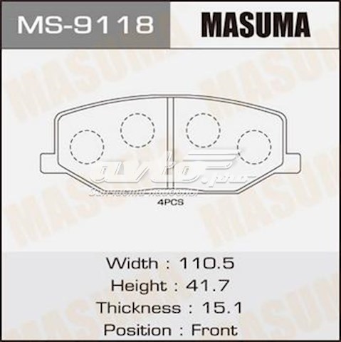 Колодки гальмівні передні, дискові MS9118 Masuma