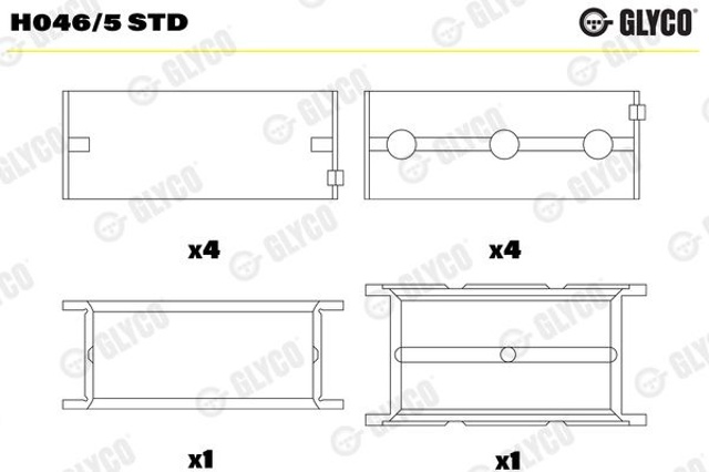 H0465STD Glyco Вкладиші коленвала, корінні, комплект, стандарт (STD)