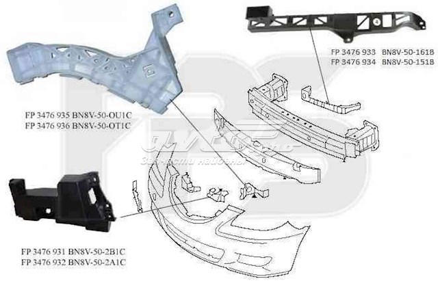 Кронштейн бампера переднього, зовнішній правий FP3476936 FPS