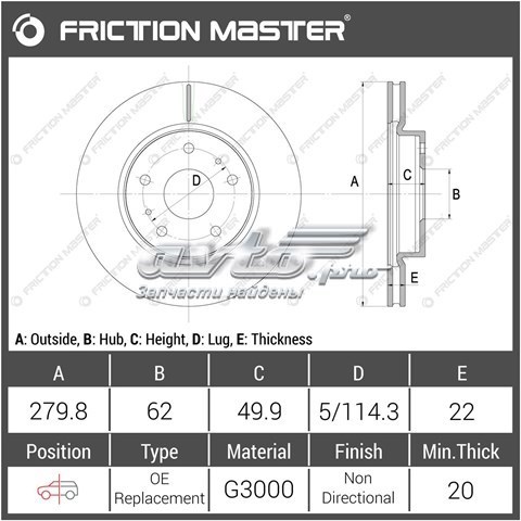 Диск переднього гальма Friction Master R1217 ціна, від 30.32 USD