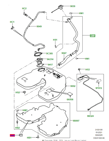 LR095804 Land Rover Шланг заливної горловини, паливного бака