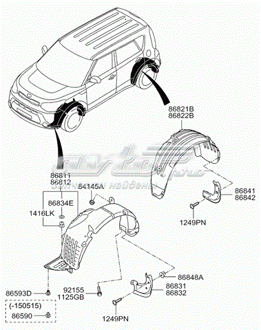 Підкрилок заднього крила, правий Hyundai/Kia 86822B2000
