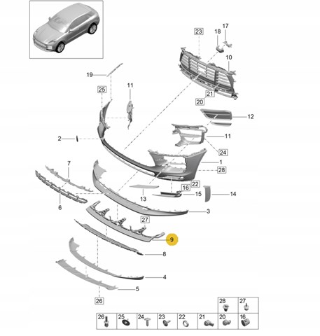 Купити 95B8058421E0 Porsche Буфер бампера переднього