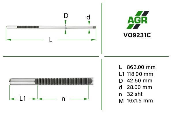 Вал/шток рульової рейки VO9231C AGR