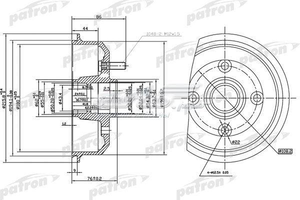 Барабан гальмівний задній PDR1529 Patron