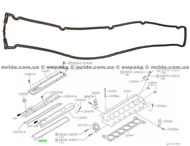 Прокладка клапанної кришки, права Nissan/Infiniti 132705L301 ціна, від 28.30 USD