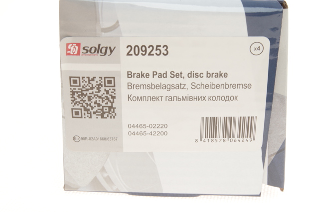 Передні тормозні колодки 209253 Solgy