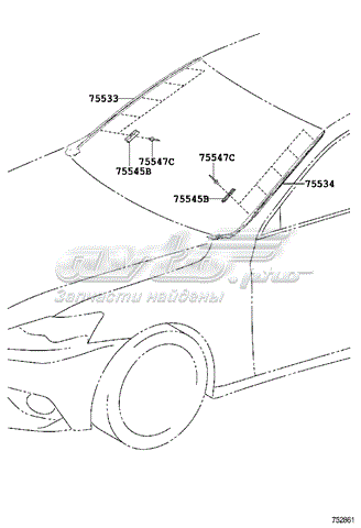 7555153041 Toyota Захисна накладка переднього скла права