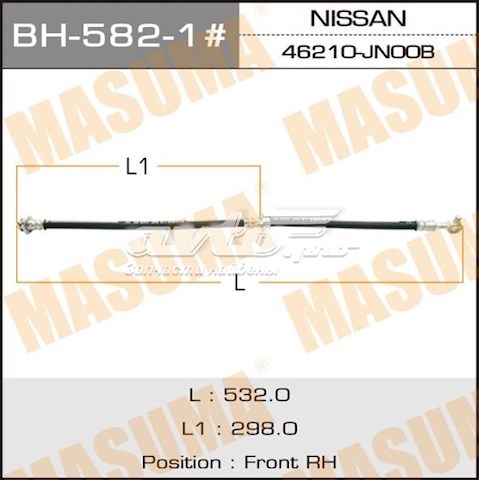 Шланг гальмівний передній, правий Masuma BH5821 ціна, від 11.53 USD