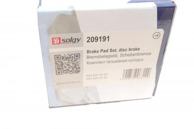 Купити 209191 Solgy Колодки гальмівні передні, дискові