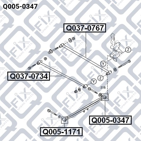 Сайлентблок заднього поздовжнього важеля, задній Q-fix Q0050347 ціна, від 6.08 USD
