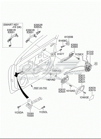 Замок дверки правої передньої 813204Y010 Hyundai/Kia
