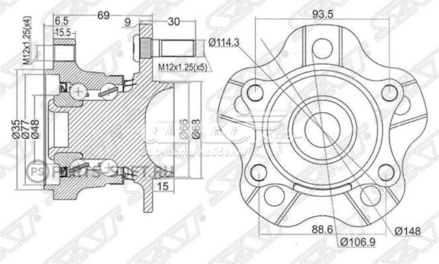 Маточини задніх коліс SAT ST43202CN000 ціна, від 68.25 USD