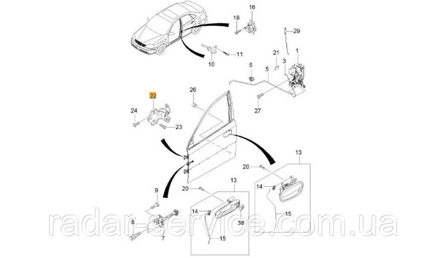  Петля передніх дверей Chevrolet Lacetti 