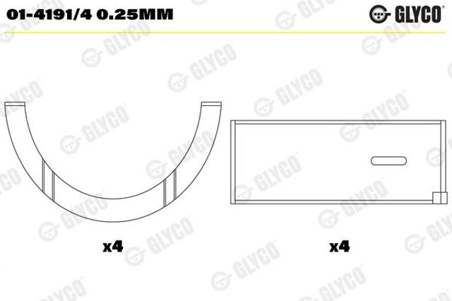 0141914025MM Glyco Вкладиші коленвала, шатунні, комплект, 1-й ремонт (+0,25)