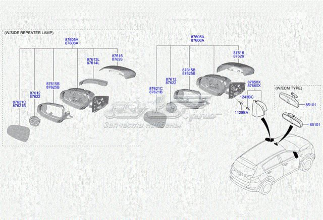 Зеркальный элемент левый HYUNDAI 87611F1020