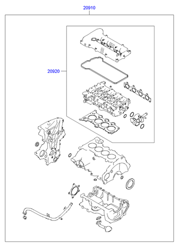 Комплект прокладок двигуна, повний 209102BB01 Hyundai/Kia