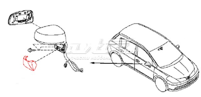 Накладка дзеркала заднього виду, права Nissan Tiida LATIO ASIA (SC11) (Нісан Тііда)