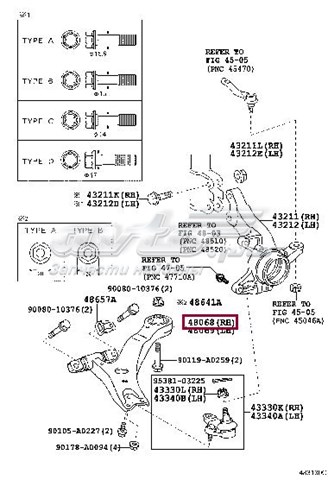 4806808040 Toyota Важіль передньої підвіски нижній, правий