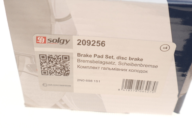 Передні тормозні колодки 209256 Solgy