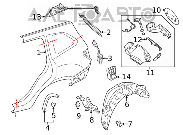 59122SJ010 Subaru Підкрилок заднього крила, лівий