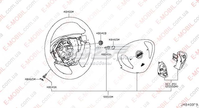 Рульове колесо Nissan/Infiniti 484303NA0A ціна, від 15.52 USD