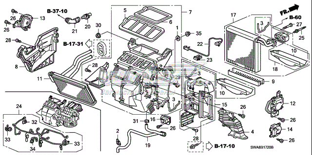 Радіатор кондиціонера салонний, випарник Honda CR-V 3 (RE) (Хонда Црв)